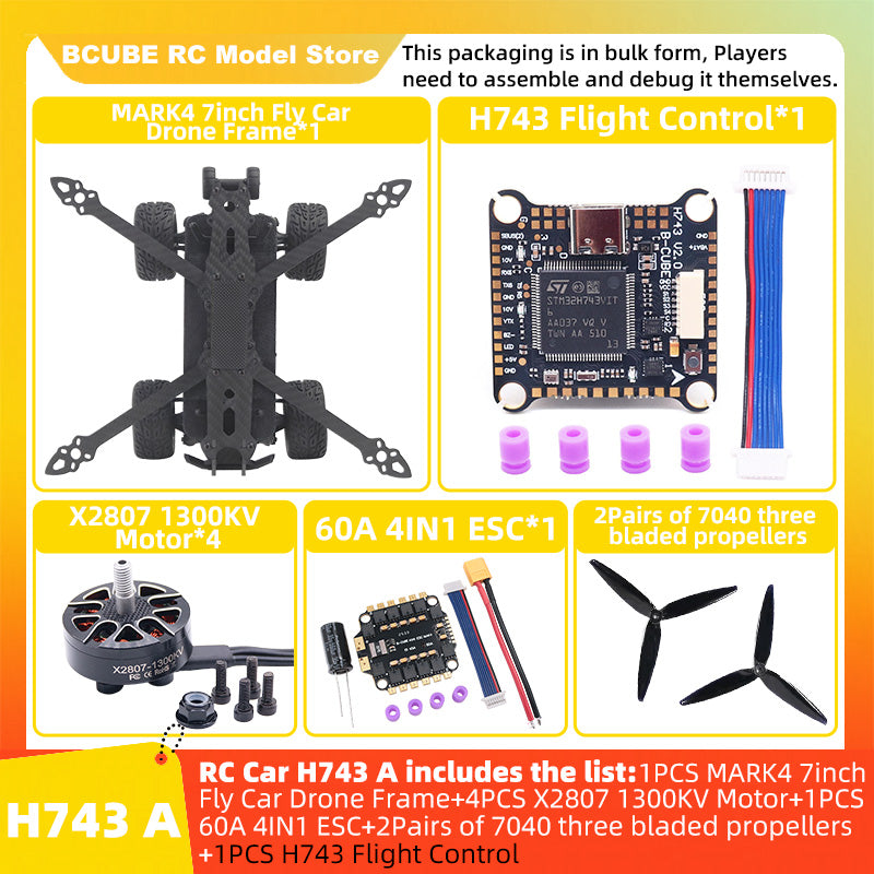 B-CUBE 7inch Flying Car FPV Drone Frame Kit Carbon Fiber Racing Quadcopter BF INAV F4 F722 F745 H743 Flight Control