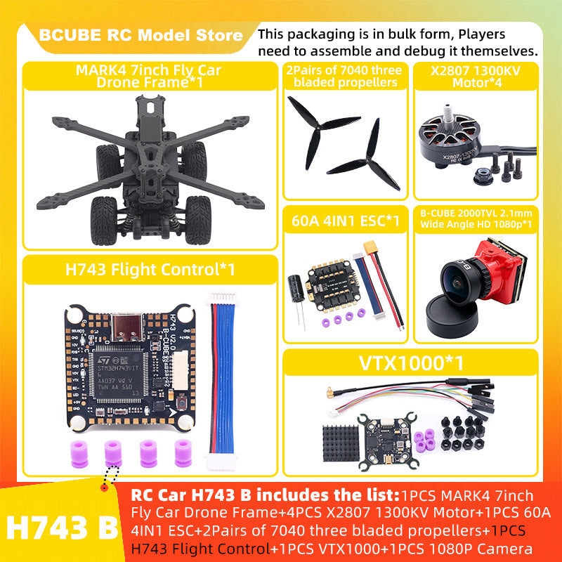 B-CUBE 7inch Flying Car FPV Drone Frame Kit Carbon Fiber Racing Quadcopter BF INAV F4 F722 F745 H743 Flight Control