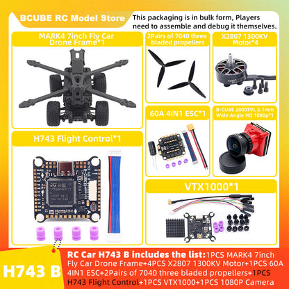 B-CUBE 7inch Flying Car FPV Drone Frame Kit Carbon Fiber Racing Quadcopter BF INAV F4 F722 F745 H743 Flight Control