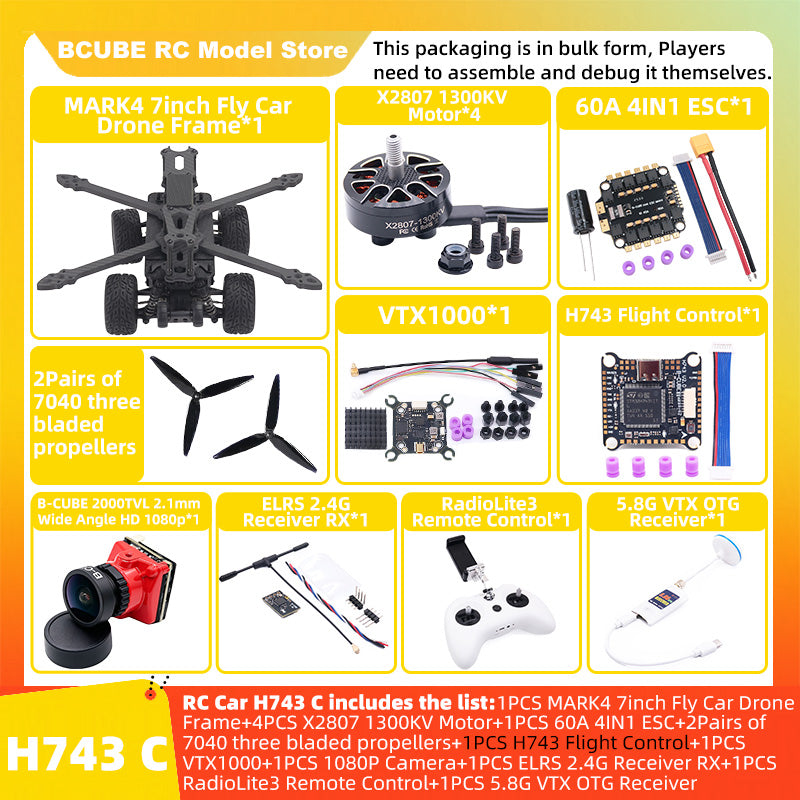 B-CUBE 7inch Flying Car FPV Drone Frame Kit Carbon Fiber Racing Quadcopter BF INAV F4 F722 F745 H743 Flight Control