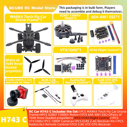 B-CUBE 7inch Flying Car FPV Drone Frame Kit Carbon Fiber Racing Quadcopter BF INAV F4 F722 F745 H743 Flight Control