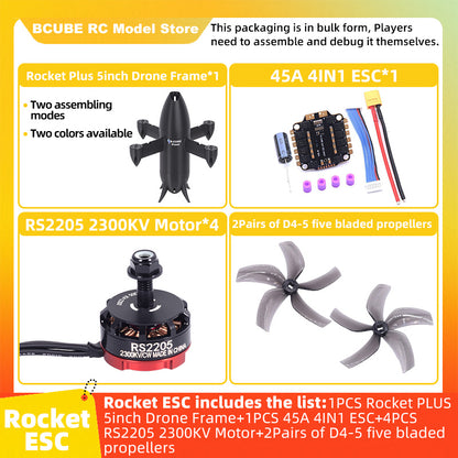 B-CUBE Rocket PLUS 5inch FPV Drone Frame Kit Carbon Fiber Racing Quadcopter Freestyle INAV Beatflight F722 Ardupilot Flight Control