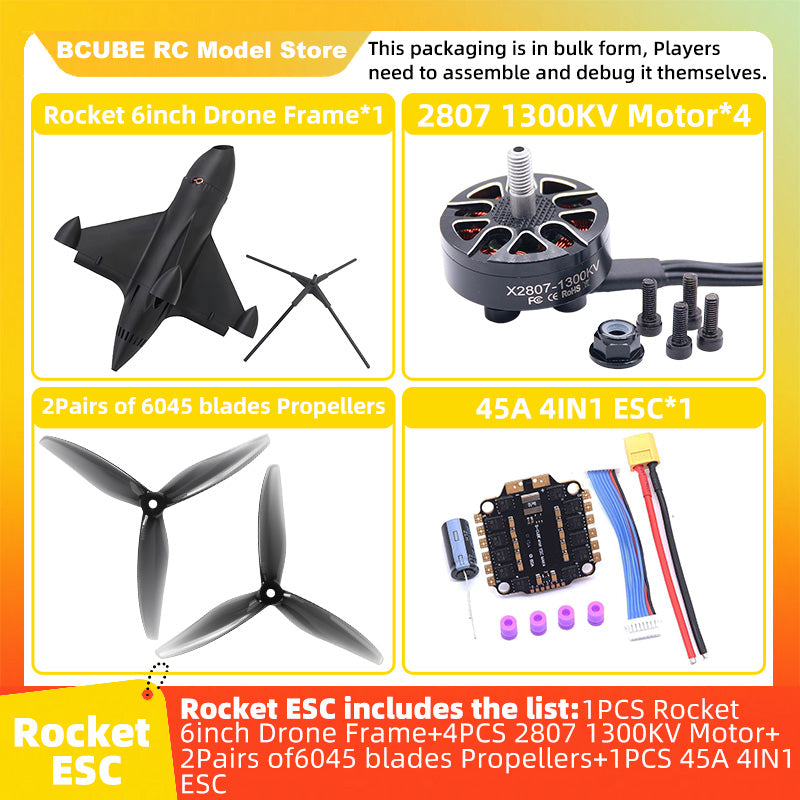 B-CUBE Rocket 6inch FPV Drone Frame Kit Carbon Fiber Racing Quadcopter Freestyle INAV Beatflight F4 F745 H743 Ardupilot Flight Control