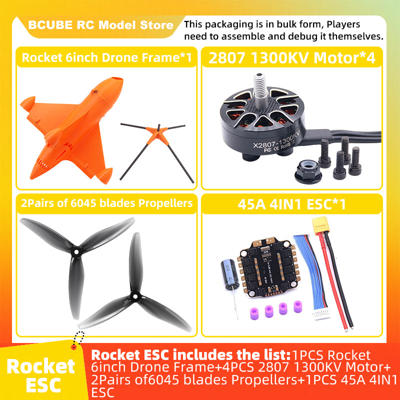 B-CUBE Rocket 6inch FPV Drone Frame Kit Carbon Fiber Racing Quadcopter Freestyle INAV Beatflight F4 F745 H743 Ardupilot Flight Control