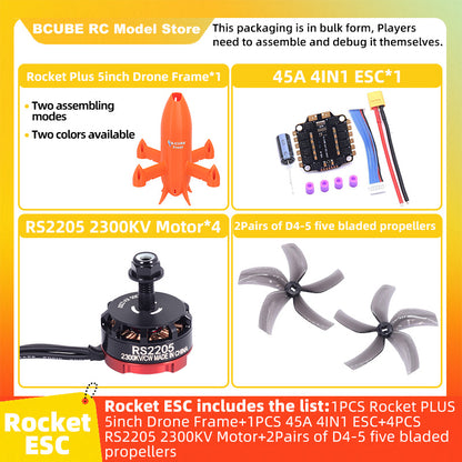 B-CUBE Rocket PLUS 5inch FPV Drone Frame Kit Carbon Fiber Racing Quadcopter Freestyle INAV Beatflight F722 Ardupilot Flight Control