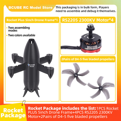 B-CUBE Rocket PLUS 5inch FPV Drone Frame Kit Carbon Fiber Racing Quadcopter Freestyle INAV Beatflight F722 Ardupilot Flight Control
