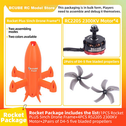 B-CUBE Rocket PLUS 5inch FPV Drone Frame Kit Carbon Fiber Racing Quadcopter Freestyle INAV Beatflight F722 Ardupilot Flight Control