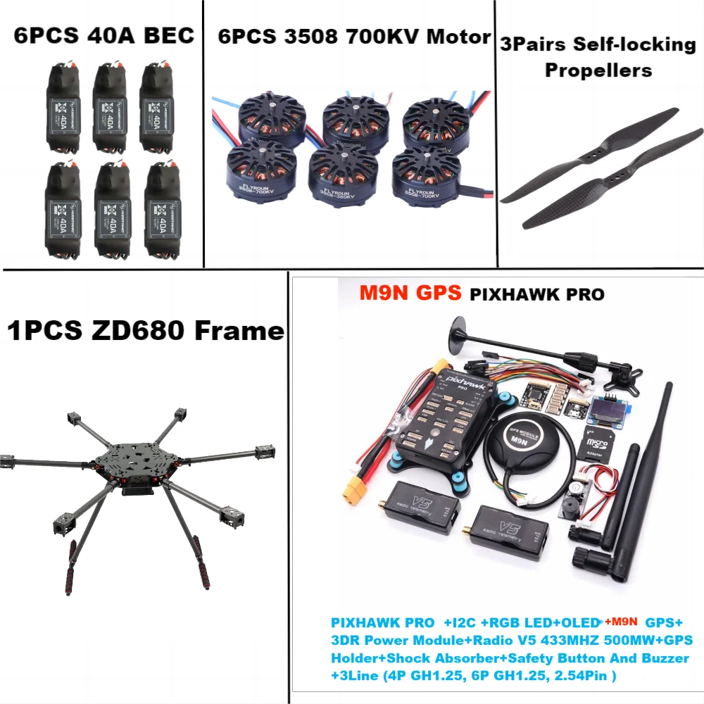 ZD680 PRO M9N Full Carbon Fiber Hexa-Rotor Foldable Arm Hexacopter Frame Kit  PIXHAWK  with Unflodable Landing Gear