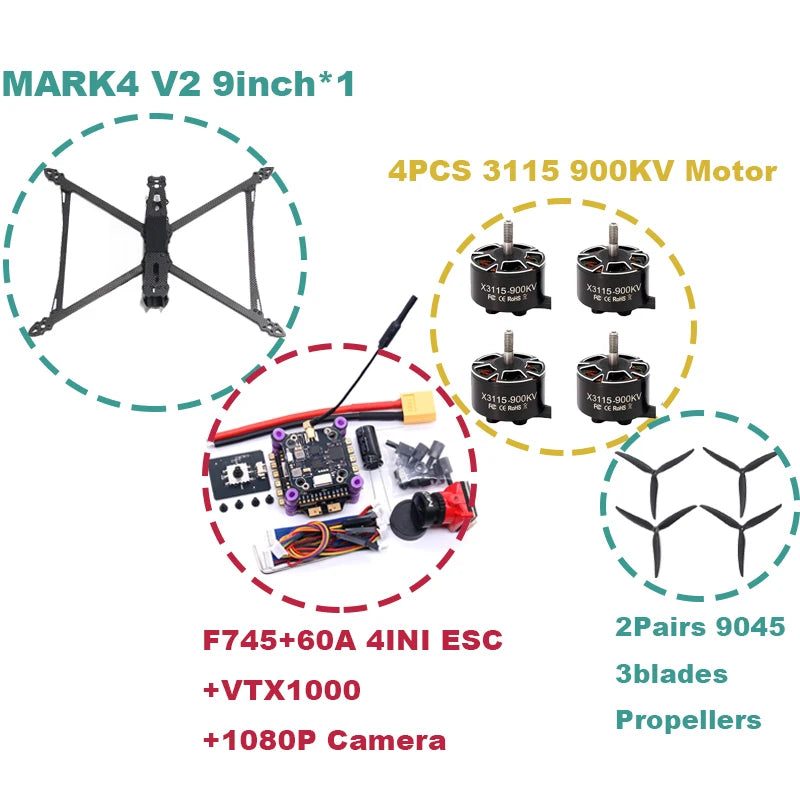 B-CUBE MARK4 V2 8/9/10inch F745 V2 Flight Control 45/60A 4INI ESC rack drone FPV carbon fiber PV Racing Drone Quadcopter Freestyle