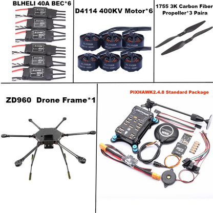 ZD960 PIXHAWK2.4.8 M9N Full Carbon Fiber  Hexa-Rotor Frame BLHELI 40A ESC Flight Comtrol Rado Telemetry Set