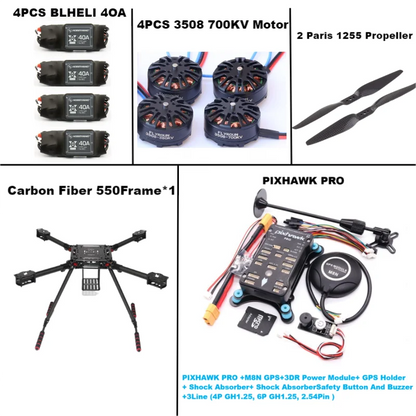 B-CUBE 550 Hexa Frame PIXHAWK PRO M8N Flight Control Carbon Ardupilot Radio Telemetry Quadcopter BLHELI 40A 3508 700KVMotor ESC