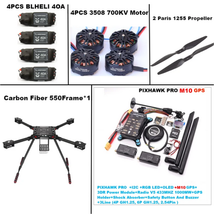 B-CUBE 550 Hexa Frame PIXHAWK PRO M10 Flight Control Carbon Ardupilot Radio Telemetry Quadcopter BLHELI 40A 3508 700KVMotor ESC