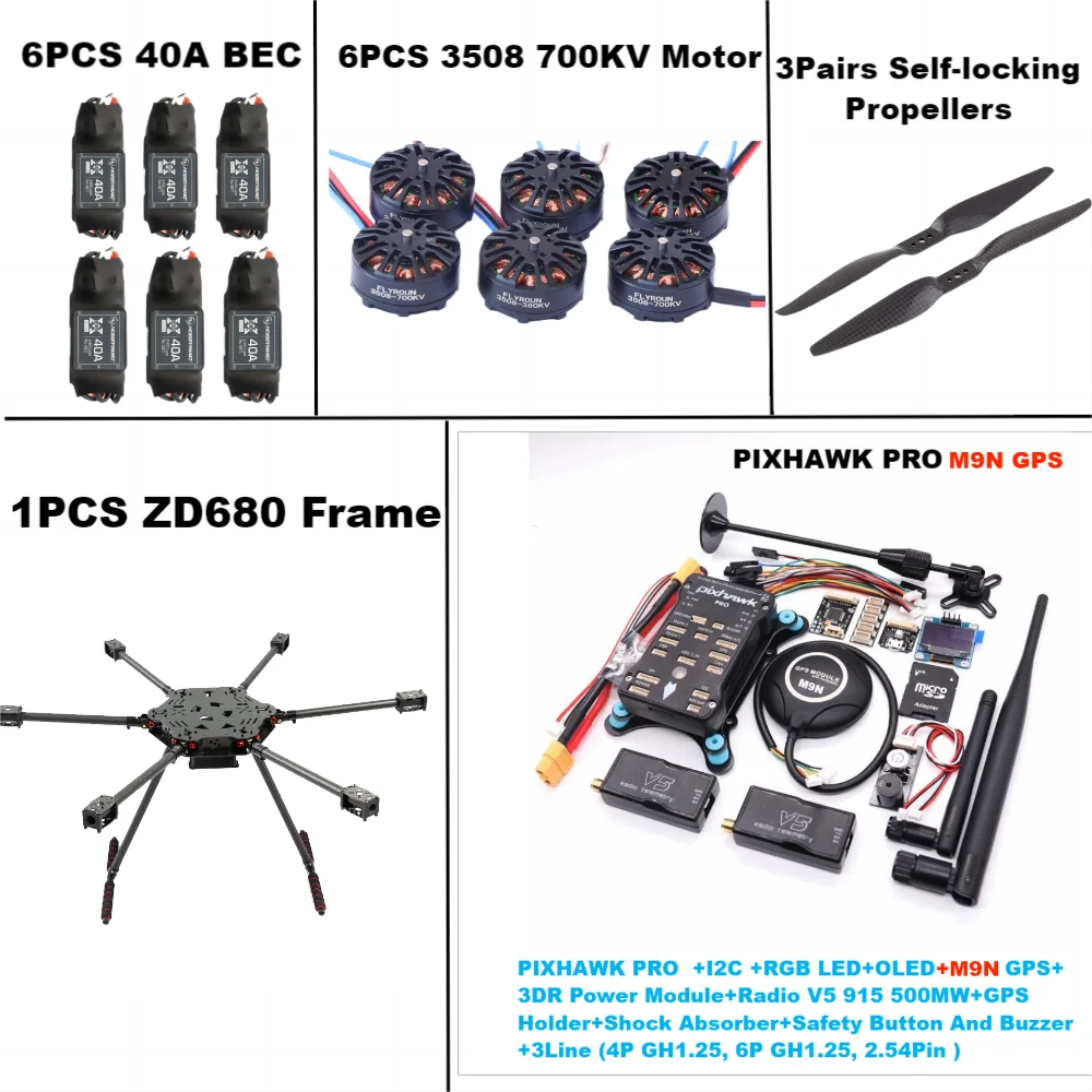 ZD680 PRO M9N Full Carbon Fiber Hexa-Rotor Foldable Arm Hexacopter Frame Kit  PIXHAWK  with Unflodable Landing Gear