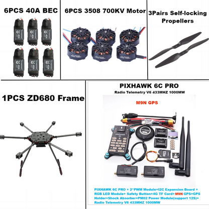B-CUBE ZD680  6C PRO M9N Full Carbon Fiber Hexa-Rotor Foldable Arm Hexacopter Frame Kit  PIXHAWK with Unflodable Landing Gear