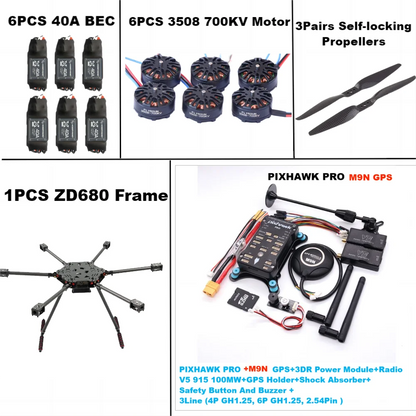 ZD680 PRO M9N Full Carbon Fiber Hexa-Rotor Foldable Arm Hexacopter Frame Kit  PIXHAWK  with Unflodable Landing Gear