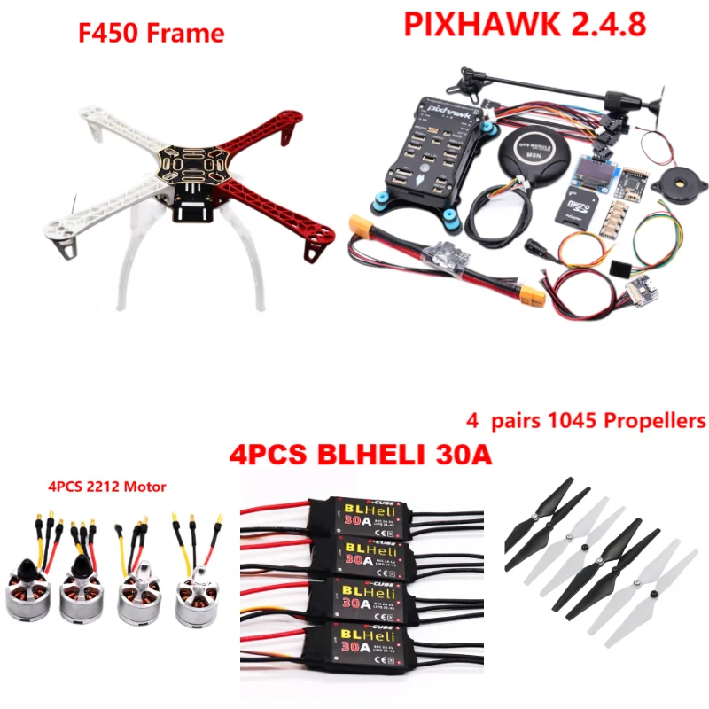 B-CUBE PIXHAWK2.4.8 Flight Control F450 Drone Kit Ardupilot 100MW Radio Telemetry Quadcopter BLHELI 30A 2212 Motor ESC Landing Gear