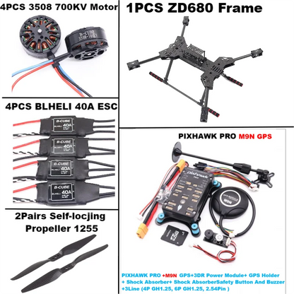 NEW ZD680 PRO M8N/M9N/M10 Full Carbon Fiber Hexa-Rotor Foldable Arm Hexacopter Frame Kit PIXHAWK with Unflodable Landing Gear