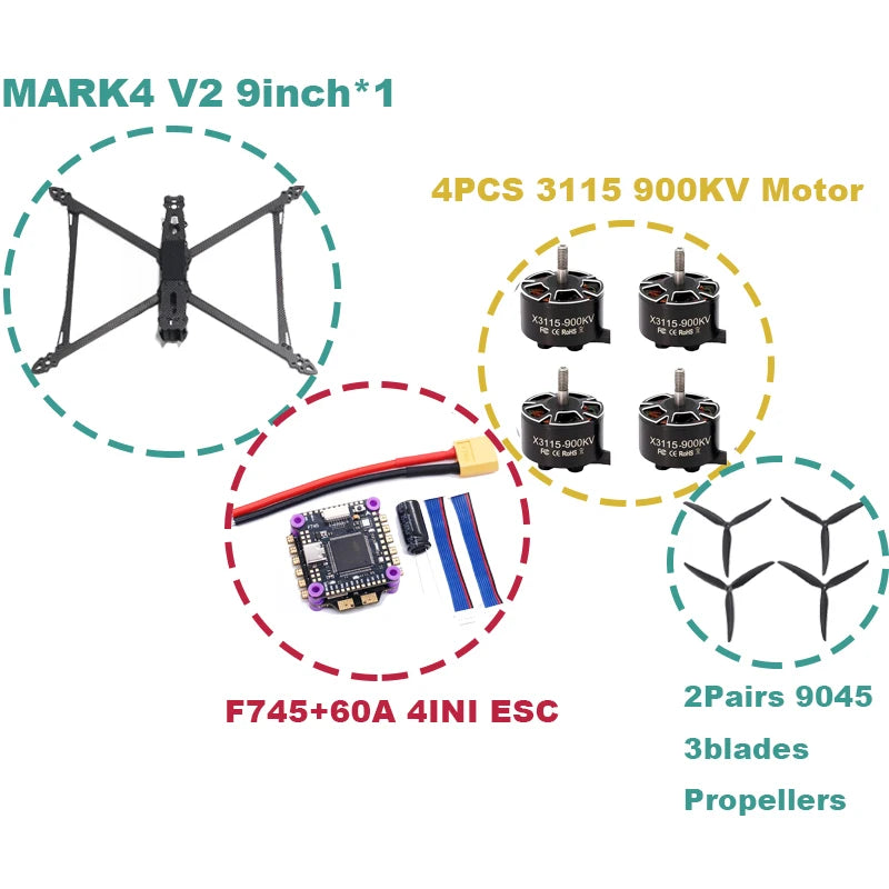 B-CUBE MARK4 V2 8/9/10inch F745 V2 Flight Control 45/60A 4INI ESC rack drone FPV carbon fiber PV Racing Drone Quadcopter Freestyle