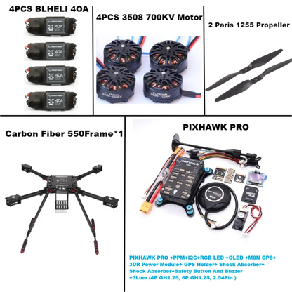 B-CUBE 550 Hexa Frame PIXHAWK PRO M8N Flight Control Carbon Ardupilot Radio Telemetry Quadcopter BLHELI 40A 3508 700KVMotor ESC