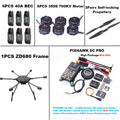 B-CUBE ZD680 6C PRO M10 Full Carbon Fiber Hexa-Rotor Foldable Arm Hexacopter Frame Kit  PIXHAWK  with Unflodable Landing Gear