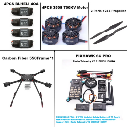 B-CUBE 550 Hexa Frame PIXHAWK  6C PRO M8N Flight Control Carbon Ardupilot Radio Telemetry Quadcopter  40A 3508 700KV Motor ESC