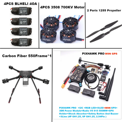 B-CUBE 550 Hexa Frame PIXHAWK PRO M9N Flight Control Carbon Ardupilot Radio Telemetry Quadcopter BLHELI 40A 3508 700KVMotor ESC