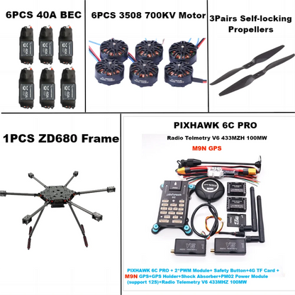B-CUBE ZD680  6C PRO M9N Full Carbon Fiber Hexa-Rotor Foldable Arm Hexacopter Frame Kit  PIXHAWK with Unflodable Landing Gear
