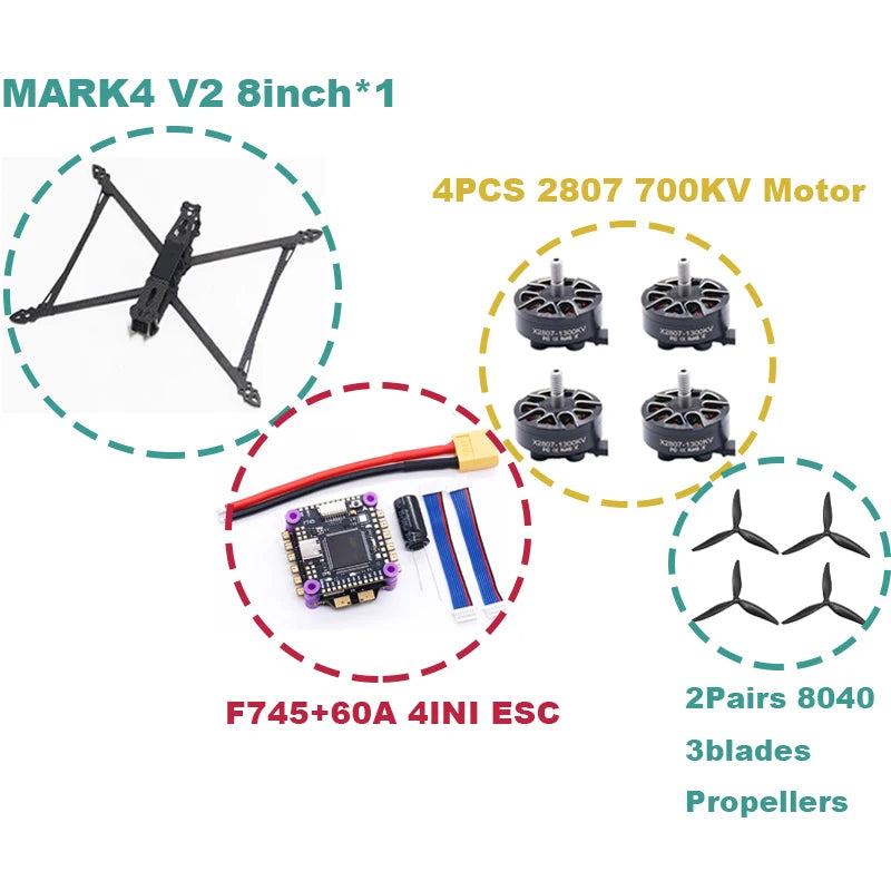 B-CUBE MARK4 V2 8/9/10inch F745 V2 Flight Control 45/60A 4INI ESC rack drone FPV carbon fiber PV Racing Drone Quadcopter Freestyle