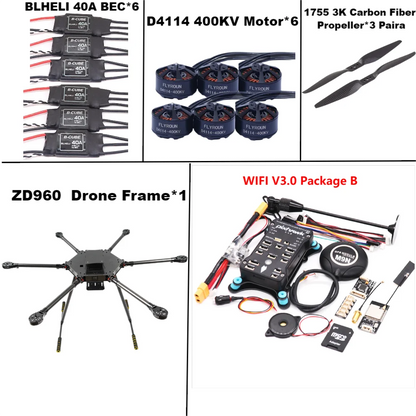 ZD960 PIXHAWK2.4.8 M9N Full Carbon Fiber  Hexa-Rotor Frame BLHELI 40A ESC Flight Comtrol Rado Telemetry Set