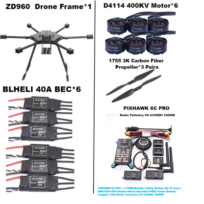 ZD960 PIXHAWK 6C PRO M8N Full Carbon Fiber  Hexa-Rotor Frame BLHELI 40A ESC Flight Comtrol Rado Telemetry Set