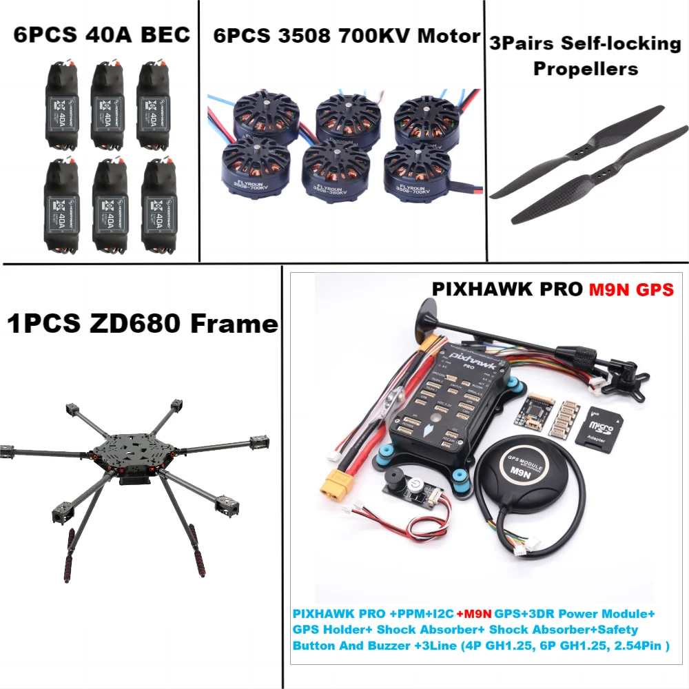 ZD680 PRO M9N Full Carbon Fiber Hexa-Rotor Foldable Arm Hexacopter Frame Kit  PIXHAWK  with Unflodable Landing Gear