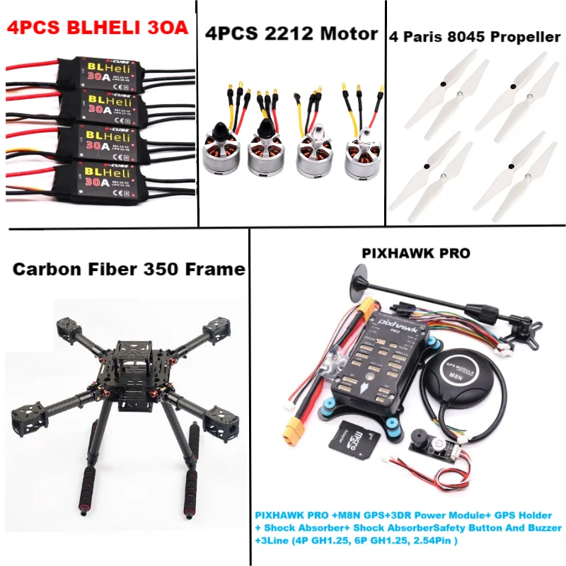 B-CUBE Carbon Fiber 350  PIXHAWK PRO M8N KitFlight Control Ardupilot Radio Telemetry Quadcopter BLHELI 30A 2212 Motor ESC