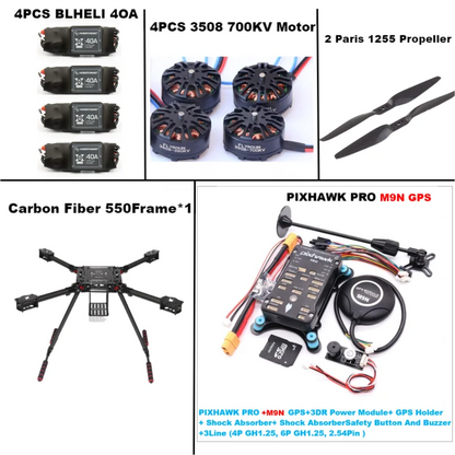 B-CUBE 550 Hexa Frame PIXHAWK PRO M9N Flight Control Carbon Ardupilot Radio Telemetry Quadcopter BLHELI 40A 3508 700KVMotor ESC