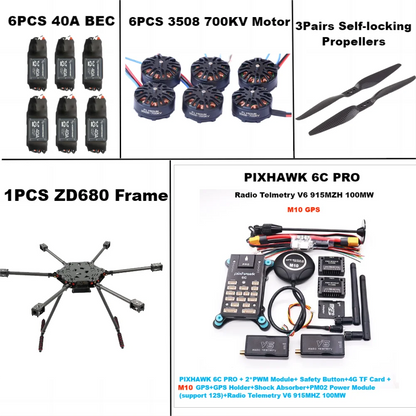 B-CUBE ZD680 6C PRO M10 Full Carbon Fiber Hexa-Rotor Foldable Arm Hexacopter Frame Kit  PIXHAWK  with Unflodable Landing Gear
