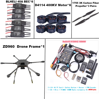 ZD960 PIXHAWK2.4.8 M9N Full Carbon Fiber  Hexa-Rotor Frame BLHELI 40A ESC Flight Comtrol Rado Telemetry Set