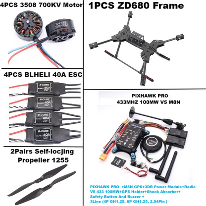 NEW ZD680 PRO M8N/M9N/M10 Full Carbon Fiber Hexa-Rotor Foldable Arm Hexacopter Frame Kit PIXHAWK with Unflodable Landing Gear