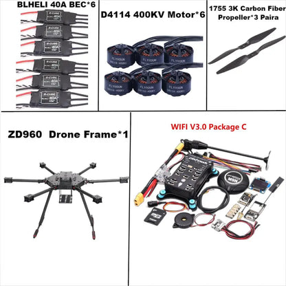 ZD960 PIXHAWK2.4.8 M9N Full Carbon Fiber  Hexa-Rotor Frame BLHELI 40A ESC Flight Comtrol Rado Telemetry Set