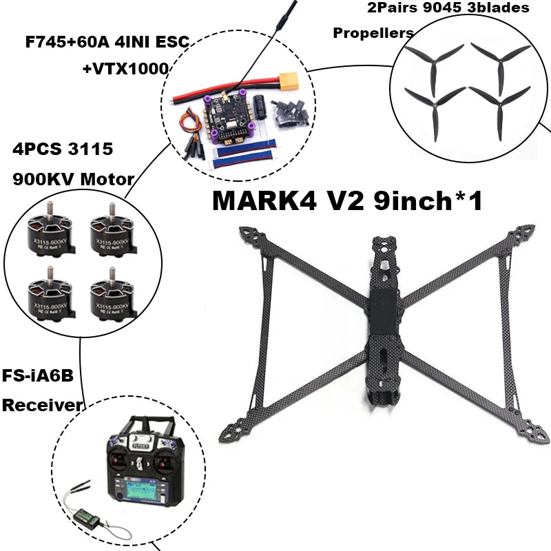 B-CUBE MARK4 V2 8/9/10inch F745 V2 Flight Control 45/60A 4INI ESC rack drone FPV carbon fiber PV Racing Drone Quadcopter Freestyle