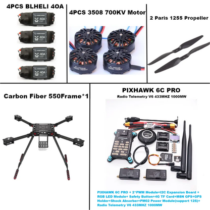 B-CUBE 550 Hexa Frame PIXHAWK  6C PRO M8N Flight Control Carbon Ardupilot Radio Telemetry Quadcopter  40A 3508 700KV Motor ESC
