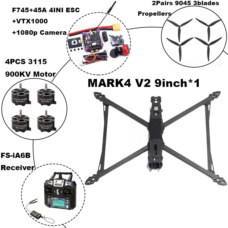 B-CUBE MARK4 V2 8/9/10inch F745 V2 Flight Control 45/60A 4INI ESC rack drone FPV carbon fiber PV Racing Drone Quadcopter Freestyle