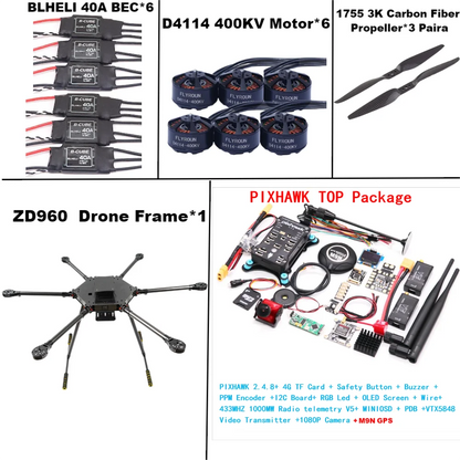 ZD960 PIXHAWK2.4.8 M9N Full Carbon Fiber  Hexa-Rotor Frame BLHELI 40A ESC Flight Comtrol Rado Telemetry Set