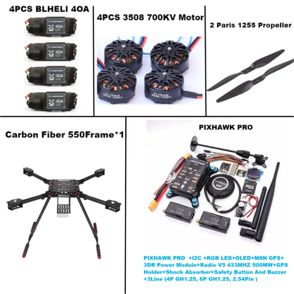 B-CUBE 550 Hexa Frame PIXHAWK PRO M8N Flight Control Carbon Ardupilot Radio Telemetry Quadcopter BLHELI 40A 3508 700KVMotor ESC
