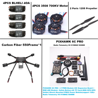 B-CUBE 550 Hexa Frame PIXHAWK  6C PRO M8N Flight Control Carbon Ardupilot Radio Telemetry Quadcopter  40A 3508 700KV Motor ESC