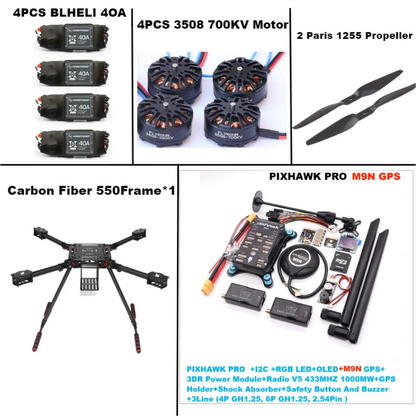 B-CUBE 550 Hexa Frame PIXHAWK PRO M9N Flight Control Carbon Ardupilot Radio Telemetry Quadcopter BLHELI 40A 3508 700KVMotor ESC