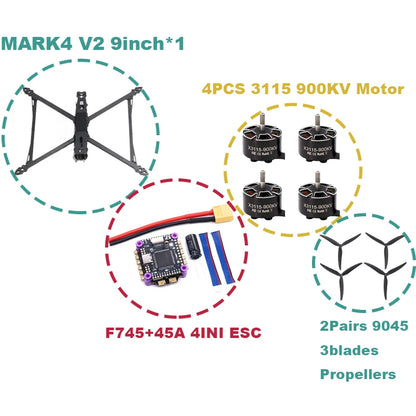 B-CUBE MARK4 V2 8/9/10inch F745 V2 Flight Control 45/60A 4INI ESC rack drone FPV carbon fiber PV Racing Drone Quadcopter Freestyle