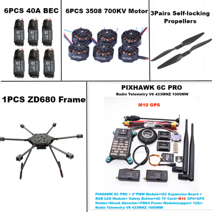 B-CUBE ZD680 6C PRO M10 Full Carbon Fiber Hexa-Rotor Foldable Arm Hexacopter Frame Kit  PIXHAWK  with Unflodable Landing Gear