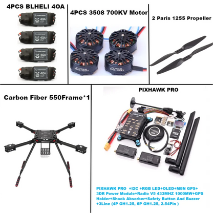 B-CUBE 550 Hexa Frame PIXHAWK PRO M8N Flight Control Carbon Ardupilot Radio Telemetry Quadcopter BLHELI 40A 3508 700KVMotor ESC