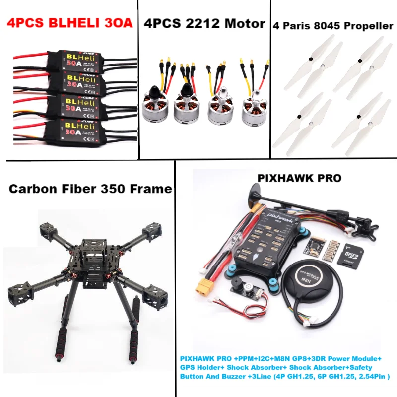B-CUBE Carbon Fiber 350  PIXHAWK PRO M8N KitFlight Control Ardupilot Radio Telemetry Quadcopter BLHELI 30A 2212 Motor ESC