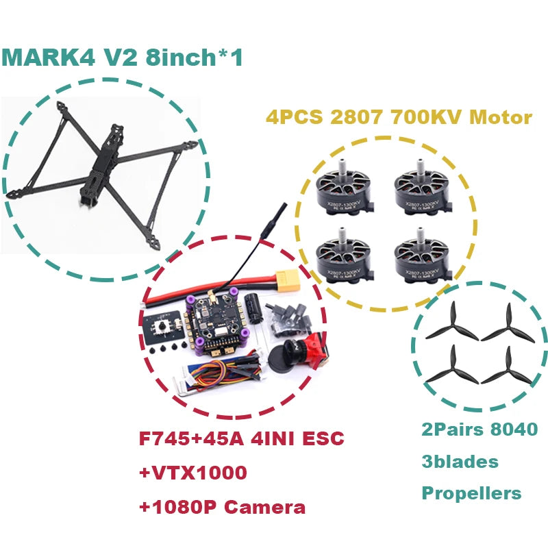 B-CUBE MARK4 V2 8/9/10inch F745 V2 Flight Control 45/60A 4INI ESC rack drone FPV carbon fiber PV Racing Drone Quadcopter Freestyle
