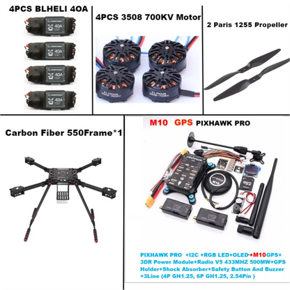 B-CUBE 550 Hexa Frame PIXHAWK PRO M10 Flight Control Carbon Ardupilot Radio Telemetry Quadcopter BLHELI 40A 3508 700KVMotor ESC